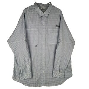 Columbia PFG Omni-Shade XXL 2TG Fishing Shirt Blue Check Vented Long Sleeve
